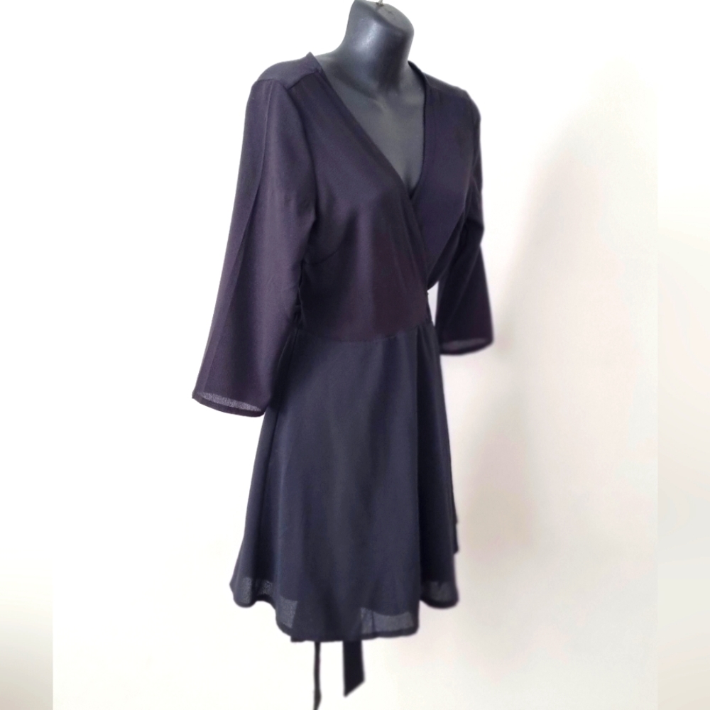 Black Wrap Mini Dress - Picture 3 of 7